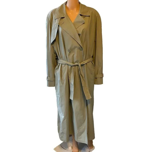 Charter Club Linen MaxyCoat Women's 16 Khaki Belted Double Breasted Pocket Light - Picture 1 of 13